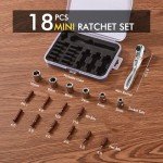 COTOUXKER Mini Ratchet Set, Right Angle Screwdriver set with 1/4 Mini Flex Ratchet Wrench and Bits Sockets for Tight Spaces(Ratchet wrench with bits and socket)