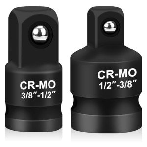 2 PCS Black Impact Adapter, 3/8 to 1/2 Socket Adapter and 1/2 to 3/8 Socket Adapter for Breaker Bar Wrench Conversion Kit, 1/2 Inch to 3/8 Inch/ 3/8 Inch to 1/2 Inch Steel Impact Adapter Set