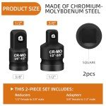 2 PCS Black Impact Adapter, 3/8 to 1/2 Socket Adapter and 1/2 to 3/8 Socket Adapter for Breaker Bar Wrench Conversion Kit, 1/2 Inch to 3/8 Inch/ 3/8 Inch to 1/2 Inch Steel Impact Adapter Set