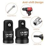 2 PCS Black Impact Adapter, 3/8 to 1/2 Socket Adapter and 1/2 to 3/8 Socket Adapter for Breaker Bar Wrench Conversion Kit, 1/2 Inch to 3/8 Inch/ 3/8 Inch to 1/2 Inch Steel Impact Adapter Set
