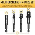 BOEN Impact Socket Adapter & Magnetic Bit Holder | 4 Pieces of 1/4-Inch Hex Shank Extension to 1/4", 3/8", and 1/2" Drive