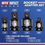 MTO 4-Piece Impact Socket Adapter and Reducer Set, 1/4" & 3/8" & 1/2" Impact Driver Conversions for Impact Wrench, Chrome Molybdenum Alloy Steel