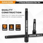 DAKCOS 3 Pieces 1/4-Inch Drive Impact Extension Bar Set Includes 3 6 10 Inch Socket Extensions, Premium Chrome Vanadium Steel with Black Phosphate Finish