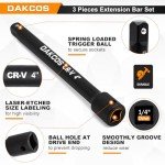 DAKCOS 3 Pieces 1/4-Inch Drive Impact Extension Bar Set Includes 3 6 10 Inch Socket Extensions, Premium Chrome Vanadium Steel with Black Phosphate Finish