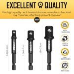 BOEN Impact Socket Adapter & Magnetic Bit Holder | 4 Pieces of 1/4-Inch Hex Shank Extension to 1/4", 3/8", and 1/2" Drive
