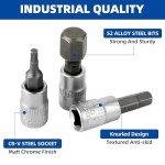 DAKCOS Hex Bit Socket Set 1/4" Drive 7 Pieces Allen Key Socket Set Metric 4mm - 12mm S2 Alloy Steel Bit and CR-V Drive Socket