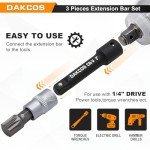 DAKCOS 3 Pieces 1/4-Inch Drive Impact Extension Bar Set Includes 3 6 10 Inch Socket Extensions, Premium Chrome Vanadium Steel with Black Phosphate Finish