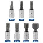 DAKCOS Hex Bit Socket Set 1/4" Drive 7 Pieces Allen Key Socket Set Metric 4mm - 12mm S2 Alloy Steel Bit and CR-V Drive Socket