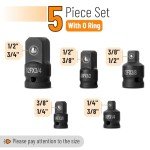 Bates- Impact Socket Adapter and Reducer Set, 5 pcs, 1/4", 3/8", 1/2", 3/4" Drive Impact Socket Adapter Set, 1/2 to 3/8 Socket Adapter, 3/8 to 1/2 Socket Adapter, 1/2 to 3/8 Impact Adapter Set
