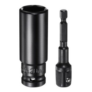 uxcell 1/2" Drive 20mm 6-Point Deep Sockets 3" Length with 1/2" to 1/4" Hex Shank Adapters Phosphate Coated, CR-V Steel Socket Adapter Accessory Set Kit for Hex Bolts Nuts