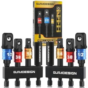 GURADESIGN 8-Piece Impact Socket Adapter Set for Drill, 1/4" 3/8" 1/2" Hex Shank Impact Driver Socket Adapter, Socket to Drill Adapter