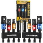 GURADESIGN 8-Piece Impact Socket Adapter Set for Drill, 1/4" 3/8" 1/2" Hex Shank Impact Driver Socket Adapter, Socket to Drill Adapter