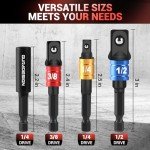 GURADESIGN 8-Piece Impact Socket Adapter Set for Drill, 1/4" 3/8" 1/2" Hex Shank Impact Driver Socket Adapter, Socket to Drill Adapter