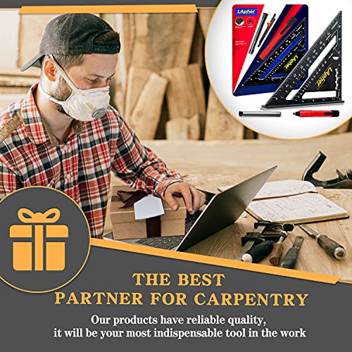LApher 7" Imperial Units Anodic Aluminum Oxide(AAO) Triangle Rafter Square Angle Ruler Carpenter Protractor, Measuring Layout Tool with A Woodworking Pencil