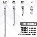 4Pcs 1/4 Inch Drive Extension Bar Set, Swivel Socket Set 2, 4, and 6 Inch Extensions and 1/4 Inch drive Universal Joint Socket
