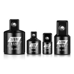 Upenjok 4 Piece Impact Socket Adapter Set, Standard SAE Size, 1/4" 3/8" 1/2" Drive Socket Wrench Converter Adapter, Cr-Mo Steel, Square Adapter Reducer Set for Impact Driver