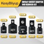 KosyBliyup 5 Piece Impact Socket Adapter Set,Standard SAE,1/4" 3/8" 1/2"Square Adapter and Reducer Conversion Set For Impact Driver Conversions,CR-V Steel