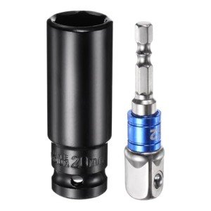 uxcell 1/2" Drive 20mm 6-Point Deep Sockets 3" Length with 1/2" to 1/4" Hex Shank Adapters Electroplated, CR-V Steel Socket Adapter Accessory Set Kit for Hex Bolts Nuts