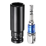 uxcell 1/2" Drive 20mm 6-Point Deep Sockets 3" Length with 1/2" to 1/4" Hex Shank Adapters Electroplated, CR-V Steel Socket Adapter Accessory Set Kit for Hex Bolts Nuts