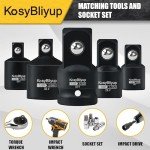 KosyBliyup 5 Piece Impact Socket Adapter Set,Standard SAE,1/4" 3/8" 1/2"Square Adapter and Reducer Conversion Set For Impact Driver Conversions,CR-V Steel