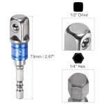 uxcell 1/2" Drive 20mm 6-Point Deep Sockets 3" Length with 1/2" to 1/4" Hex Shank Adapters Electroplated, CR-V Steel Socket Adapter Accessory Set Kit for Hex Bolts Nuts