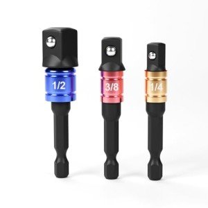 YOSIGHT 3Pcs Power Extension Bar Set, 1/4 In. Hex Shank Driver Socket Adapter for Drill 1/4 In. 3/8 In. 1/2 In. Chrome Vanadium Steel Adapter