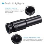 CoCud Deep Socket Set, 12mm Socket 3" Length 1/2" Drive, CR-V 6-Point Drive Socket Accessory Set with 1/4" Socket Adapter - (Applications: for Electric Hand Drill Screwdriver)