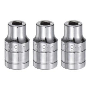 HARFINGTON 3pcs 6-Point Socket 1/2" Drive 9mm Metric 1.5" Length 45# Steel Shallow Sockets Mirror Polishing Chrome Sockets for Car Repair Mechanical Maintenance Home Use