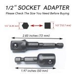 1/4 hex to 1/2 socket adapter,1/4" Hex to 1/2" Square Socket Bit Adapter,Power Tool Replacement Part Adapter Suitable for Drill Driver Socket Driver Electric and Pneumatic Drill (4 Pieces)