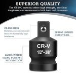 2PCS Impact Socket Adapter and Reducer Set, 1/2" to 3/8" & 3/8" to 1/2" Inch Square Drive Wrench Adapter, CR-MO Steel, for Drill, Breaker Bar, Ratchet Drive, Christmas Stocking Stuffers for Adults