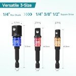 YOSIGHT 3Pcs Power Extension Bar Set, 1/4 In. Hex Shank Driver Socket Adapter for Drill 1/4 In. 3/8 In. 1/2 In. Chrome Vanadium Steel Adapter