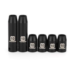 MIXPOWER 6PCS 3/8"Drive 10mm Deep&Shallow Socket, 6 Point & 12 Point, CR-V, Metric, Black Phosphate Finish…