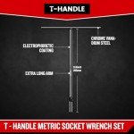 Upenjok T-Handle Wrench Socket 10mm, 6-Point T Wrench Set Metric Size, Chrome Vanadium Steel, Lug Tool Socket with Long Reach for Motorcycle Bicycle Car Repair