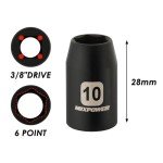 MIXPOWER 6PCS 3/8"Drive 10mm Deep&Shallow Socket, 6 Point & 12 Point, CR-V, Metric, Black Phosphate Finish…