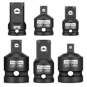 StrugDeas 6 Piece impact Socket Adapter and Reducer Set, 1/4", 3/8", 1/2" Chrome Vanadium Steel impact Ratchet/Socket Extension/Conversion Kit for automotive maintenance and construction engineering