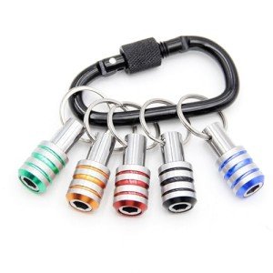 FiLwW Bit Holder Keychain,5Pcs 1/4 Quick Release Driver Bit Catchers Tool Gifts for Men,Stripe Quick-Change Extension Bar Keychain Drill Screw Adapter Portable for Organizer Tool Pouch,Tool Bag