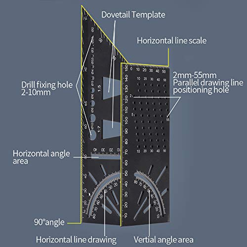 Aluminum Alloy Woodworking Square Size Measure Ruler, 3D Mitre Angle Measuring Template Tool, 45 90 Degree Carpenter's Layout Ruler Gauge Woodworking Accessories Gifts for Men Dad Father Husband