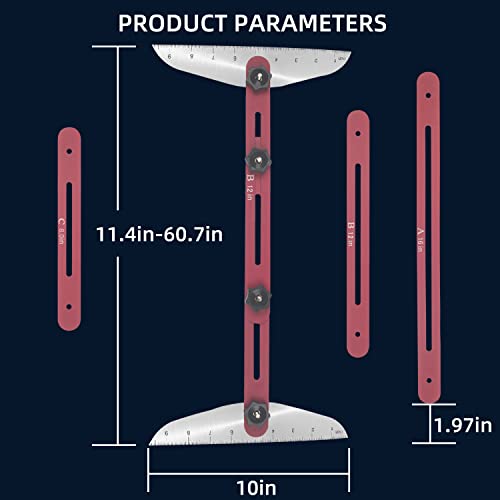 Stair Tread Template Tool Stair Tread Jig Stair Gauge Scribe - Stair Measuring Tool Layout Tool Cutting Guide Tool for StairTreads, Risers, Drywall and Partitions, 11.4in-60.7in Length Upgraded