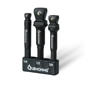 QUENCHING 3-Pcs 3 Inch Impact Wobble Extension Set, Socket Extensions with Holder, 1/4, 3/8, 1/2 Drive Cr-V Wobble Extension Offer 30-Degree Range of Motion for Enhanced Access