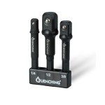 QUENCHING 3-Pcs 3 Inch Impact Grade Socket Adapter Set, Extension Bit Adapters with Holder, 1/4 Inch, 3/8 Inch, 1/2 Inch Drive, 1/4 Inch SAE Hex Shank, Cr-V with Black Phosphate Finish