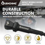 QUENCHING 3-Pcs 3 Inch Impact Wobble Extension Set, Socket Extensions with Holder, 1/4, 3/8, 1/2 Drive Cr-V Wobble Extension Offer 30-Degree Range of Motion for Enhanced Access