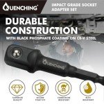 QUENCHING 3-Pcs 3 Inch Impact Grade Socket Adapter Set, Extension Bit Adapters with Holder, 1/4 Inch, 3/8 Inch, 1/2 Inch Drive, 1/4 Inch SAE Hex Shank, Cr-V with Black Phosphate Finish