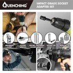 QUENCHING 3-Pcs 3 Inch Impact Grade Socket Adapter Set, Extension Bit Adapters with Holder, 1/4 Inch, 3/8 Inch, 1/2 Inch Drive, 1/4 Inch SAE Hex Shank, Cr-V with Black Phosphate Finish