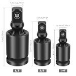 ZLHETWT 3Pcs Impact Universal Joint Swivel Socket Set, Professional Swivel Socket Adapter 360° Rotatable Joint Socket Adapter Cr-Mo for Electric Wrench Ratchet Wrench 3/8inch 1/2inch 1/4inch