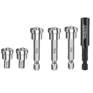 Magnetic Positioning Screwdriver Bits Drywall Screw Setter PH2 Bits for Plasterboard Sheetrock Screw 1/4 Inch Hex Shank Bit Batch Head with 60mm Extension Socket Drill Bit Holder (6pcs)