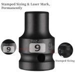 1/2 Inch Drive 9mm Shallow Impact Socket, Chrome Molybdenum Alloy Steel, Standard 6-Point Hex Socket for Ratchets, Torque Electric Wrenches, Air Impact Wrench,Strong and Durable, Metric