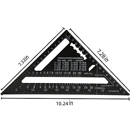 Rafter Square, 7 Inch Metric Aluminum Alloy Roofing Triangle Angle Protractor Layout Measuring Tool for Hobbyists, Home Builders (Metric)