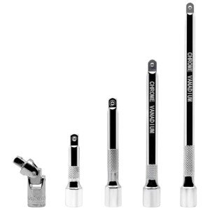 5 Pcs Extension Bar Set,1/4" Socket Extension Set, Include 4 Pcs Extensions(2"/50mm, 3"/75mm, 4"/100mm, 6"/150mm) and 1 x 1/4 Inch Drive Universal Joint Socket, Chrome Vanadium Steel，Vehicle tool