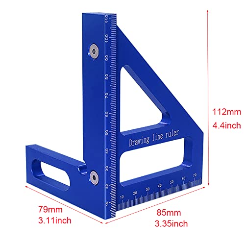 JCFANTS 3D Multi-Angle Measuring Ruler, 45/90 Degree Aluminum Alloy Woodworking Square Protractor,Wood Working Tools and Accessories, High Precision Layout Measuring Tool for Engineer Carpenter(Blue)