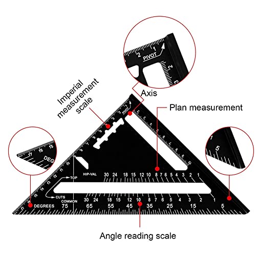 Rafter Square, 7 Inch Metric Aluminum Alloy Roofing Triangle Angle Protractor Layout Measuring Tool for Hobbyists, Home Builders (Metric)
